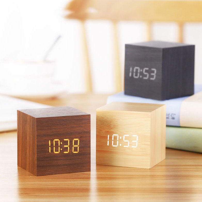 Intelligent Wood LED Digital Clock with Voice Control
