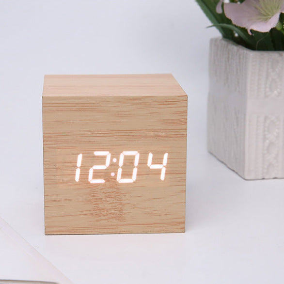 Intelligent Wood LED Digital Clock with Voice Control