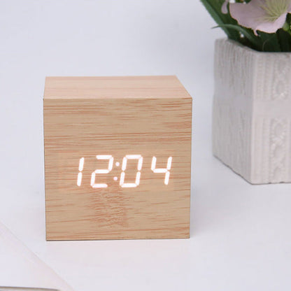 Intelligent Wood LED Digital Clock with Voice Control