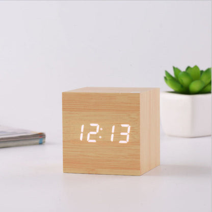 Intelligent Wood LED Digital Clock with Voice Control