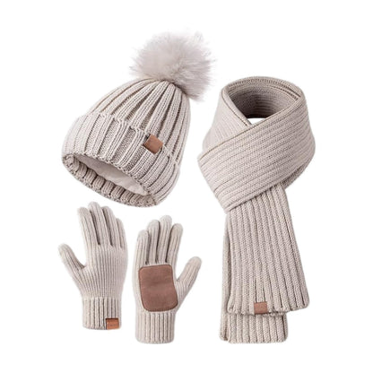 Cozy Cold Weather Knit Beanie Scarf Gloves Set