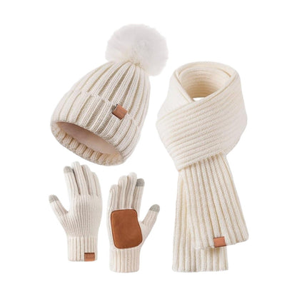 Cozy Cold Weather Knit Beanie Scarf Gloves Set