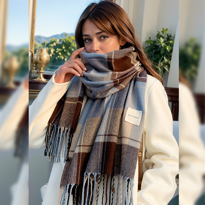 Cozy Plaid Fringed Scarf for Women - Luxicro