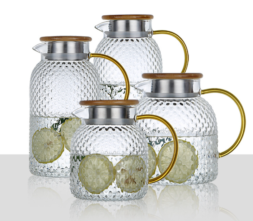 Insulated Glass Cold Water Infuser Pitcher with Rice Design