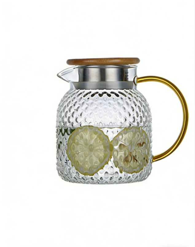 Insulated Glass Cold Water Infuser Pitcher with Rice Design