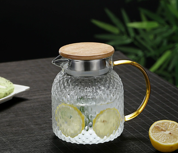 Insulated Glass Cold Water Infuser Pitcher with Rice Design