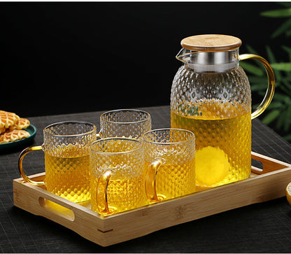 Insulated Glass Cold Water Infuser Pitcher with Rice Design