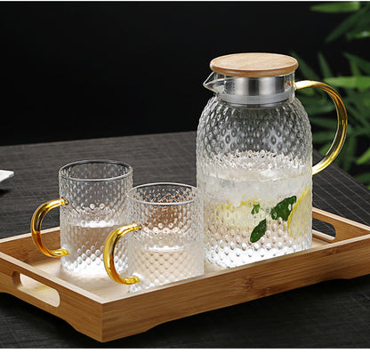 Insulated Glass Cold Water Infuser Pitcher with Rice Design