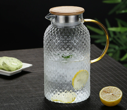 Insulated Glass Cold Water Infuser Pitcher with Rice Design
