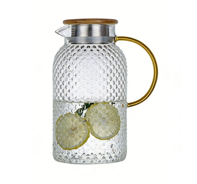 Insulated Glass Cold Water Infuser Pitcher with Rice Design