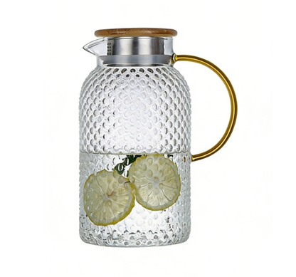 Insulated Glass Cold Water Infuser Pitcher with Rice Design