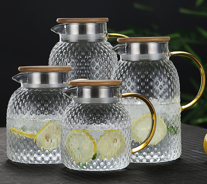 Insulated Glass Cold Water Infuser Pitcher with Rice Design