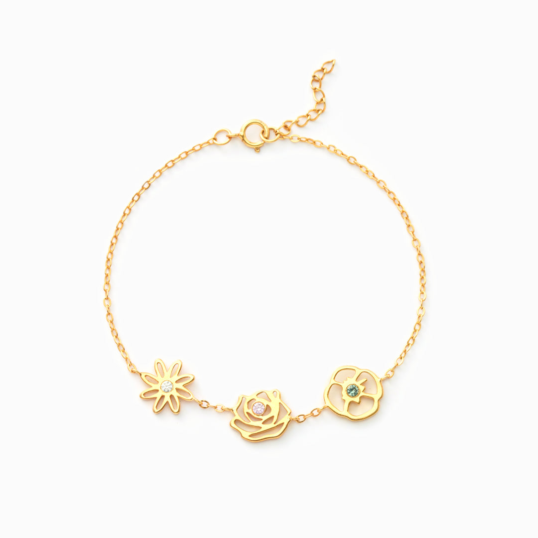 Dainty Gemstone and Bloom Charm Bangle