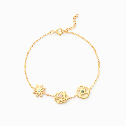 Dainty Gemstone and Bloom Charm Bangle