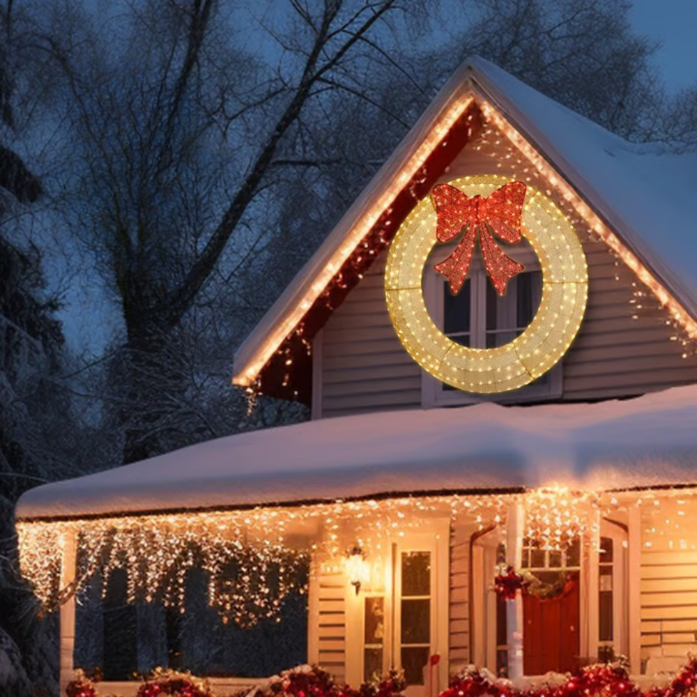 Deluxe Pre Lit Christmas Wreath with LED Lights - Luxicro