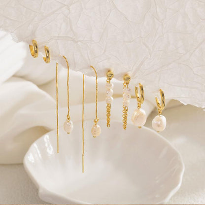 Classic White Pearl Stud Earrings Set