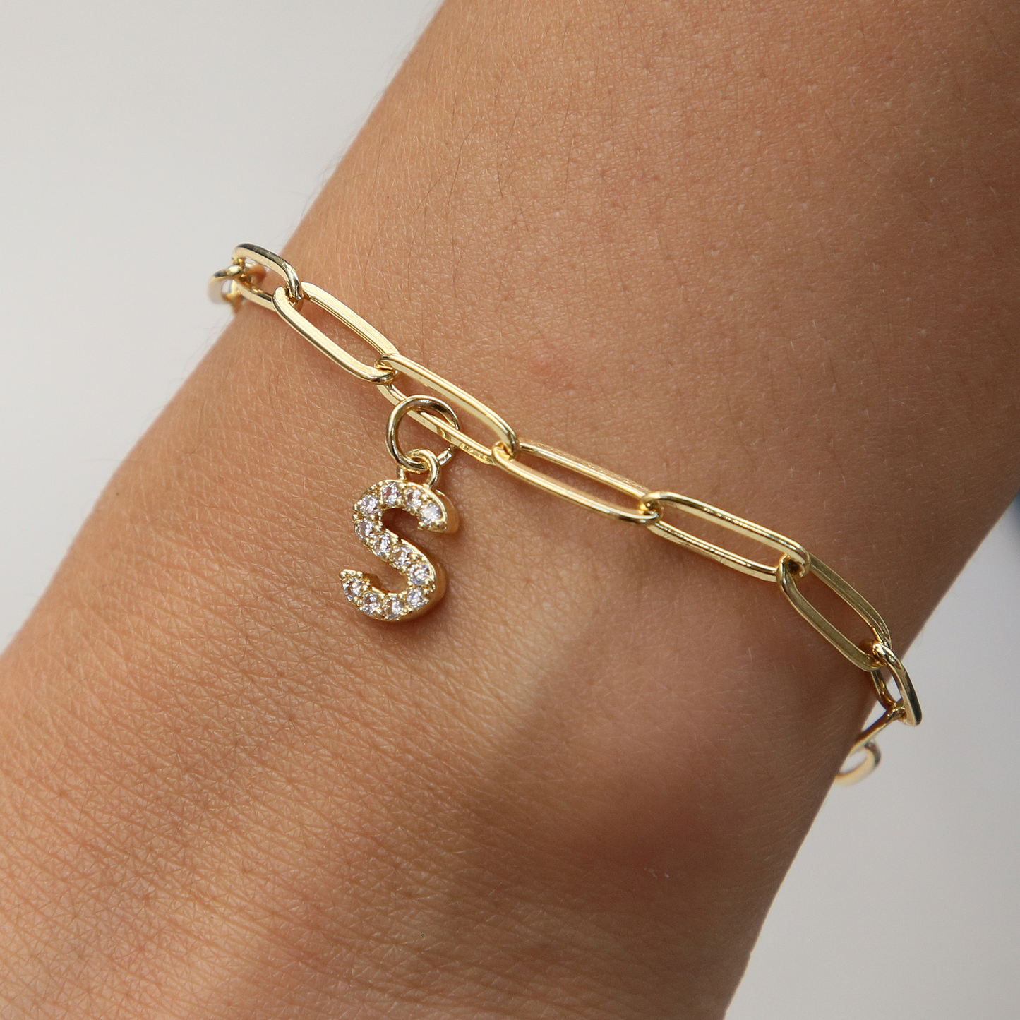 Dainty Monogram Paperclip Charm Bangle