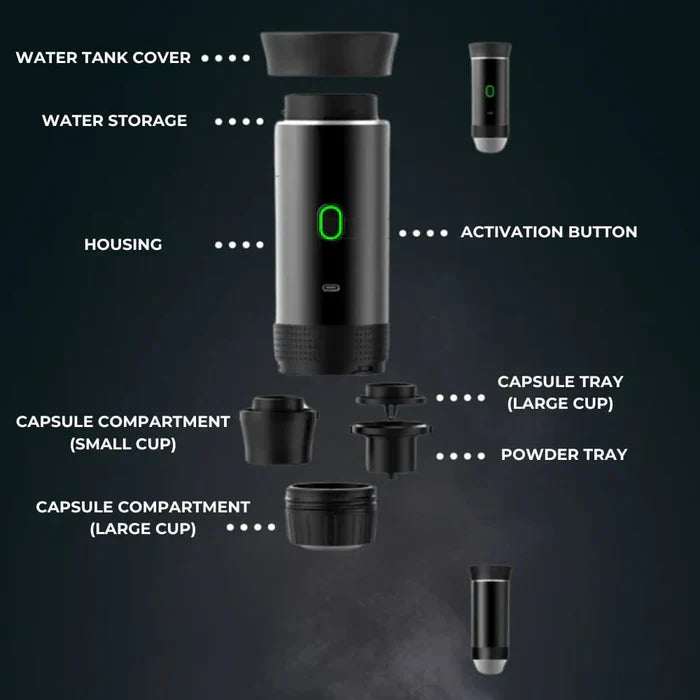 Compact Travel Coffee Machine with Grinder & Frother