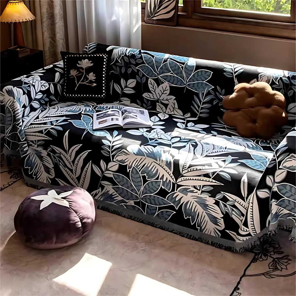 Plush Green Fleece Tassel Couch Cover