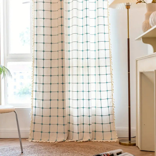 Blue Moroccan Style Fringe Window Curtain - Luxicro