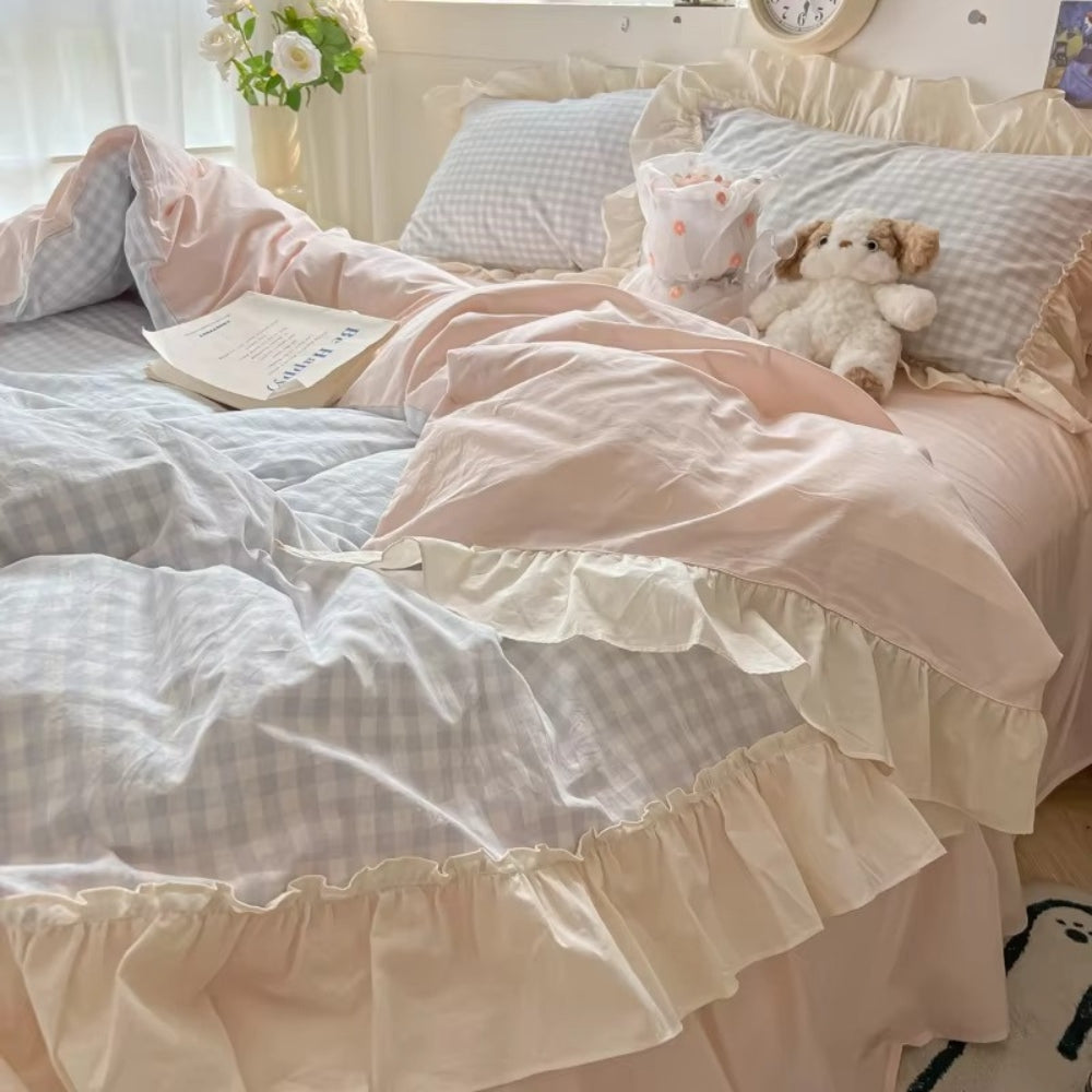 Classic Plaid Ruffled Bed Sheet Set