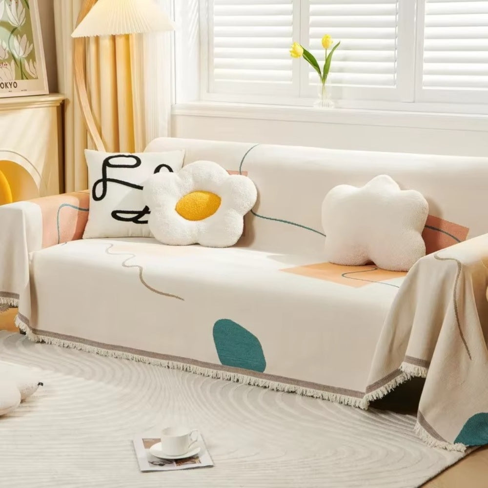 Plush Geometric Pattern Couch Slipcover