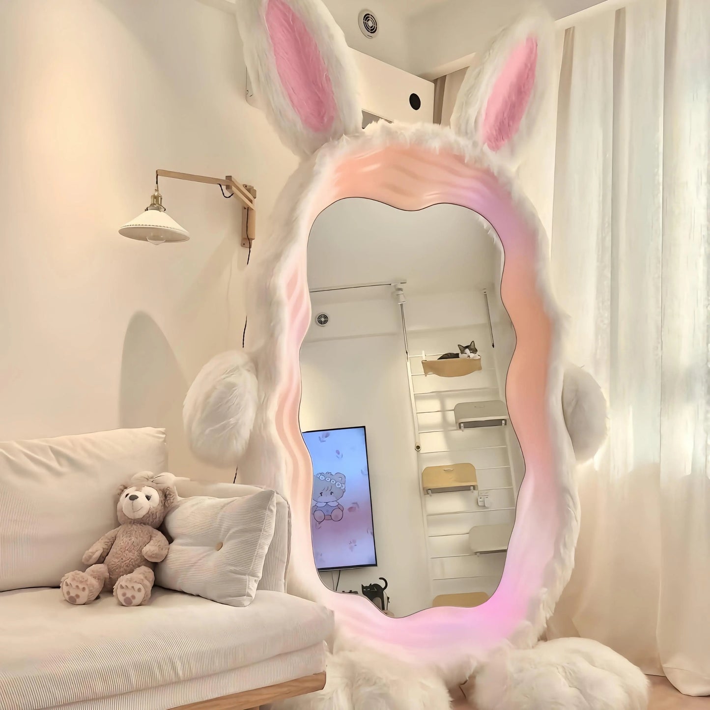 Big Fluffy Rabbit Wall Mirror - Luxicro