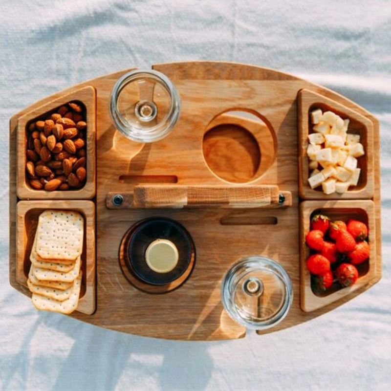 Portable Folding Picnic Table with Wine Rack