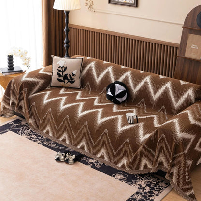 Beige Patterned Fitted Sofa Slipcover