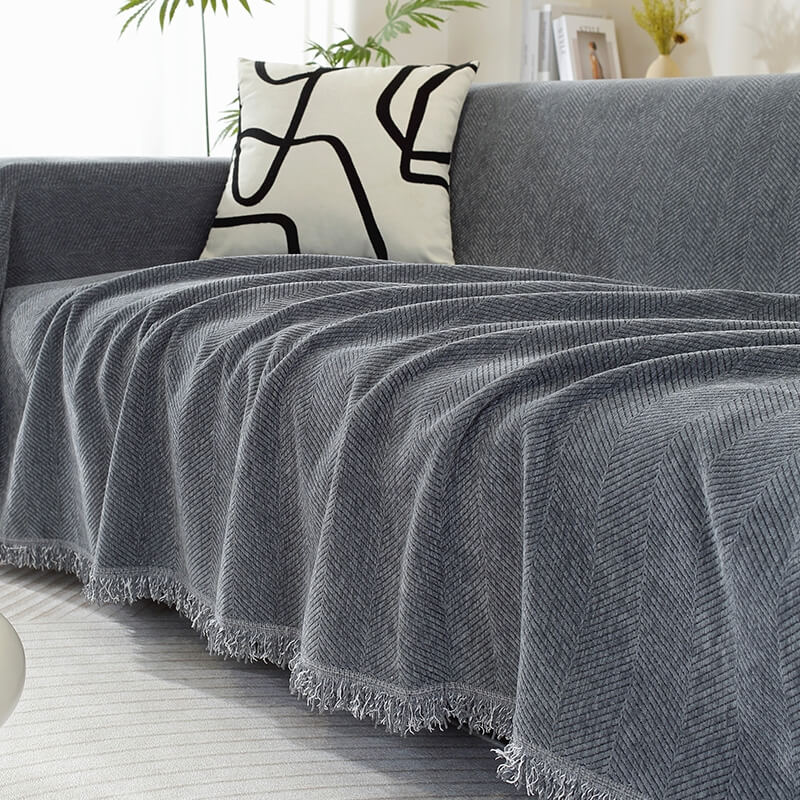 Cozy Fuzzy Throw Blanket with Fringe for Couch