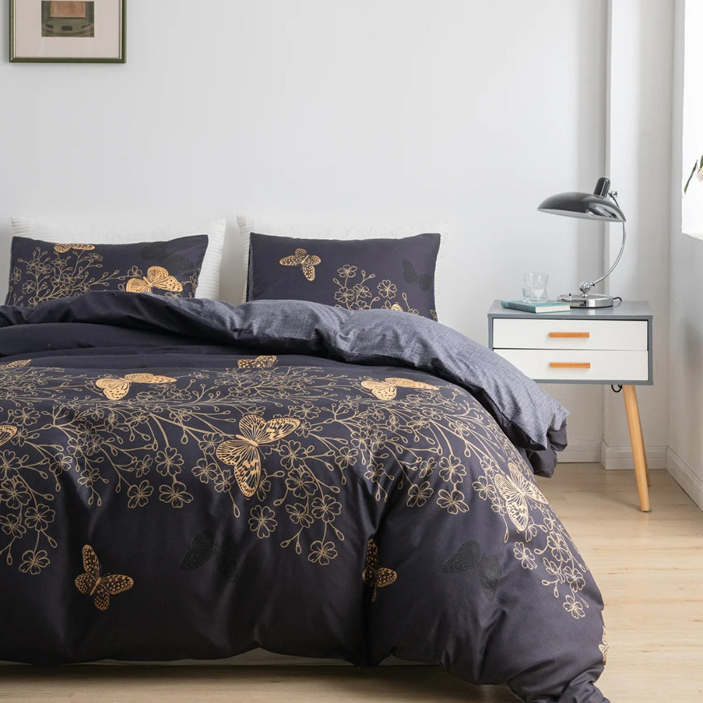 Beautiful Black Floral Bedding Set 3 Piece - Luxicro