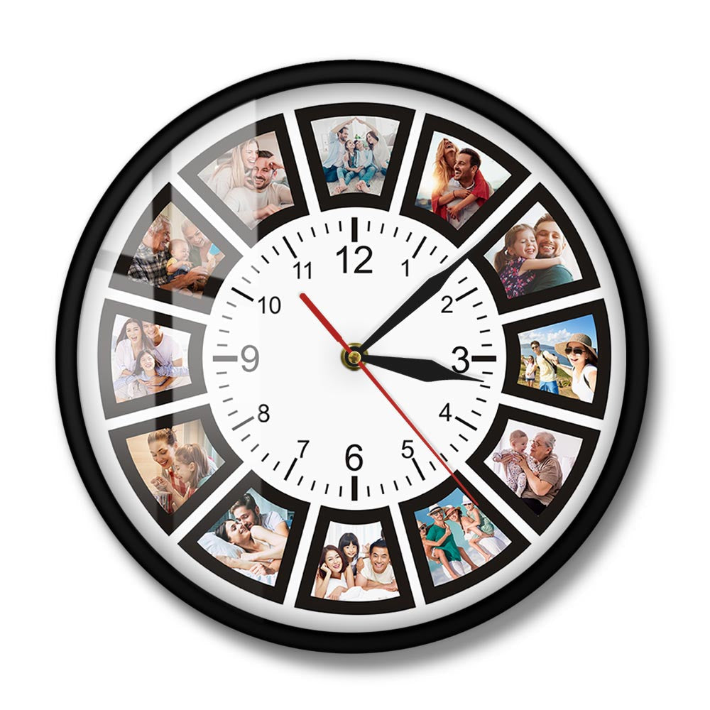 Customizable Picture Frame Wall Clock 12 Photo Display - Luxicro