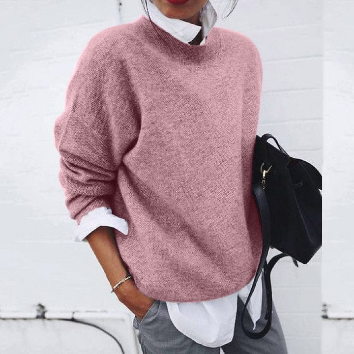 Cozy Women's Sweater - Loose Fit Crew Neck Knit Top