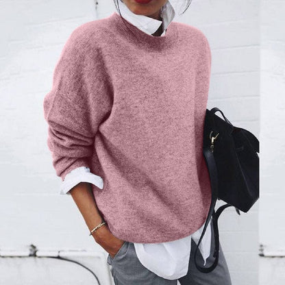 Cozy Women's Sweater - Loose Fit Crew Neck Knit Top