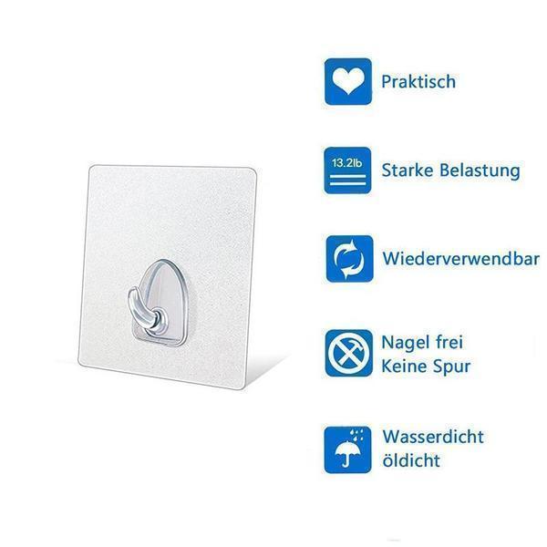 Easy Install Clear Adhesive Wall Hooks (20 Pack)
