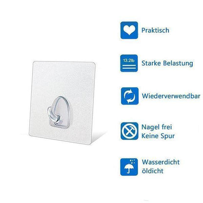 Easy Install Clear Adhesive Wall Hooks (20 Pack)