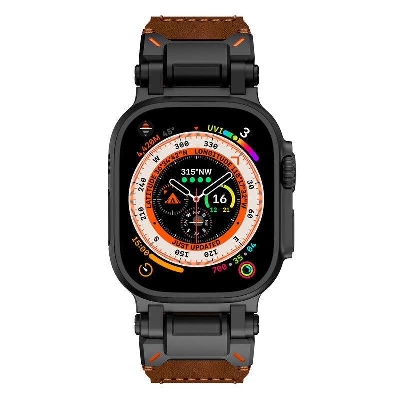Rugged Brown Leather Strap For Apple Watch