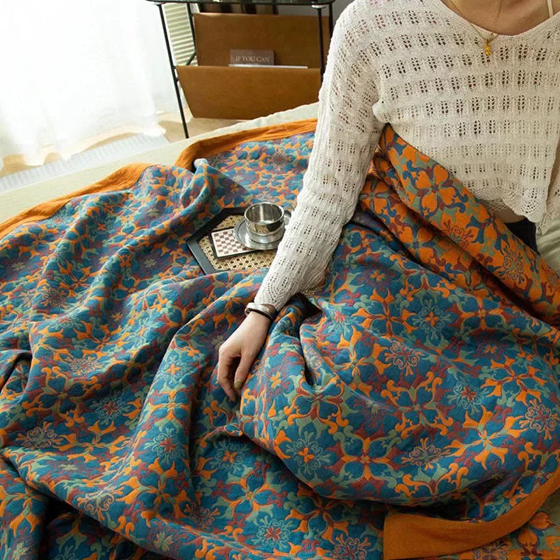 Cozy Lightweight Blue Patchwork Cotton Blanket