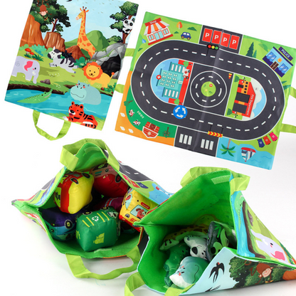 Portable 2-in-1 Plush Car Playset with Storage Bag