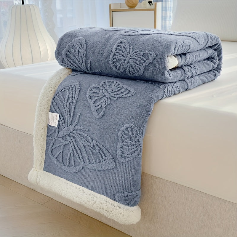 Plush Fleece Throw Blanket with Colorful Butterfly Pattern