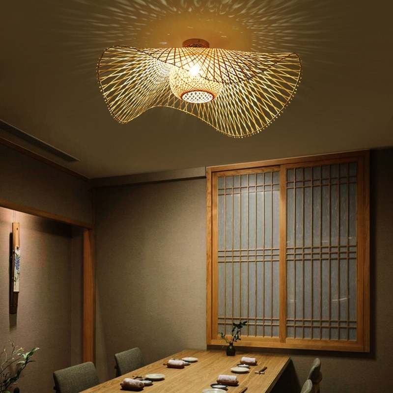 Rustic Woven Pendant Lamp with Asian Style