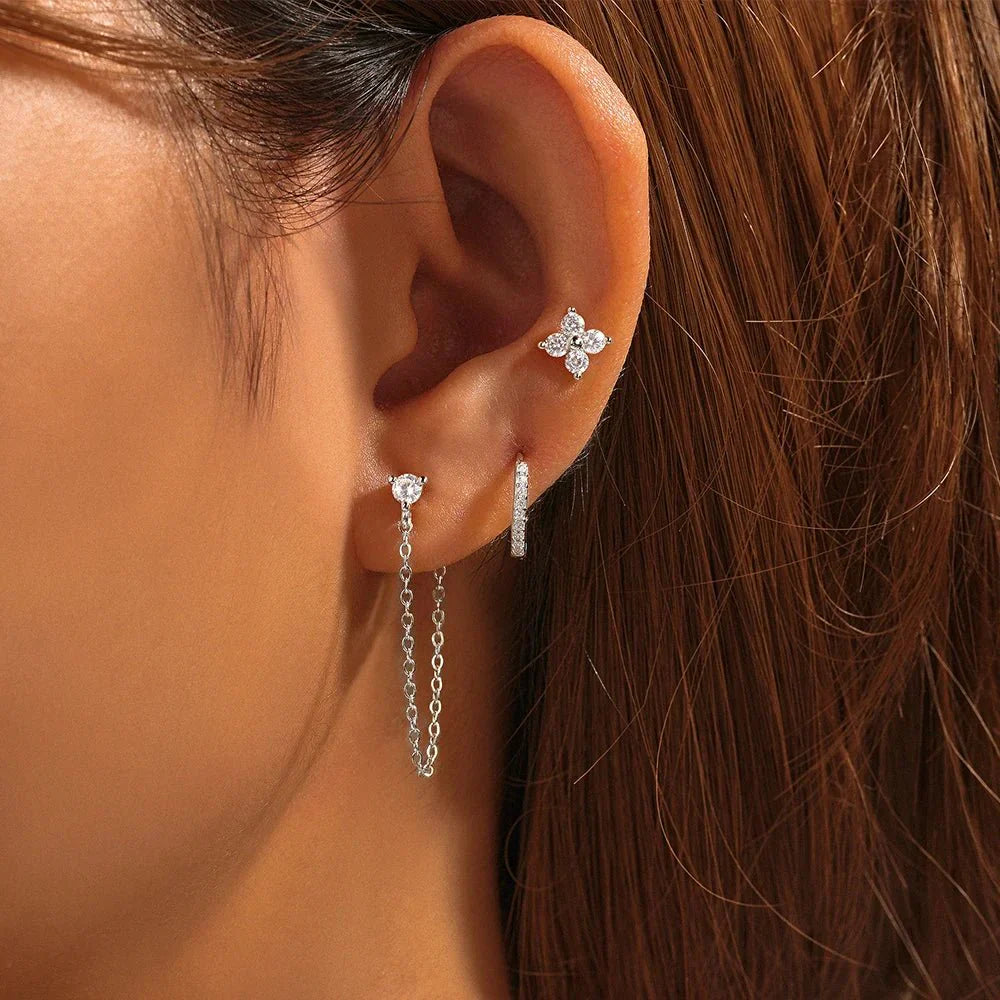 Delicate Flower Drop Earrings Set