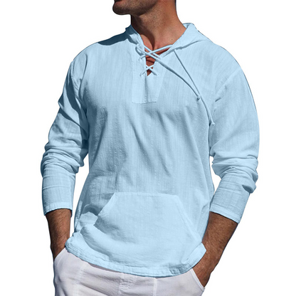 Breathable Relaxed Fit Men's Pullover - V Neck Linen Shirt