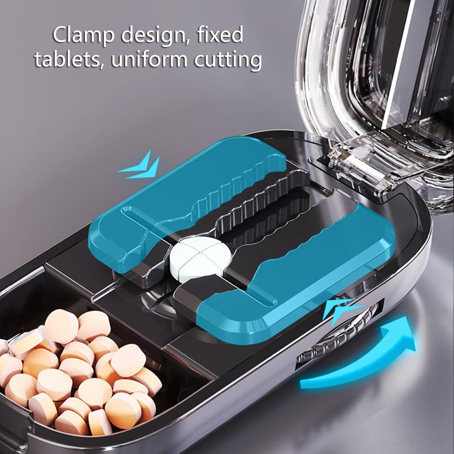 Portable Pill Cutter Box with Adjustable Divider