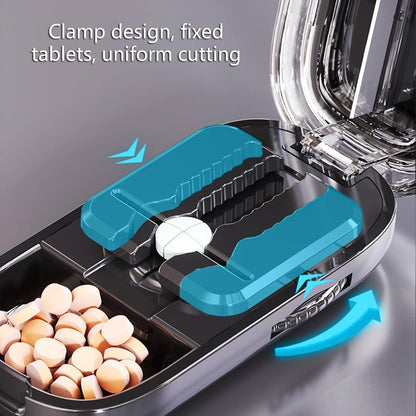 Portable Pill Cutter Box with Adjustable Divider