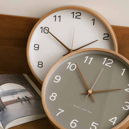 Simple Wooden Glass Wall Clock – Silent Quartz Timekeeper - Luxicro