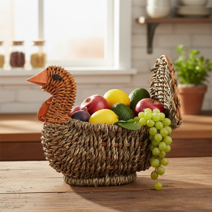 Rustic Handwoven Natural Wicker Turkey Basket - Luxicro