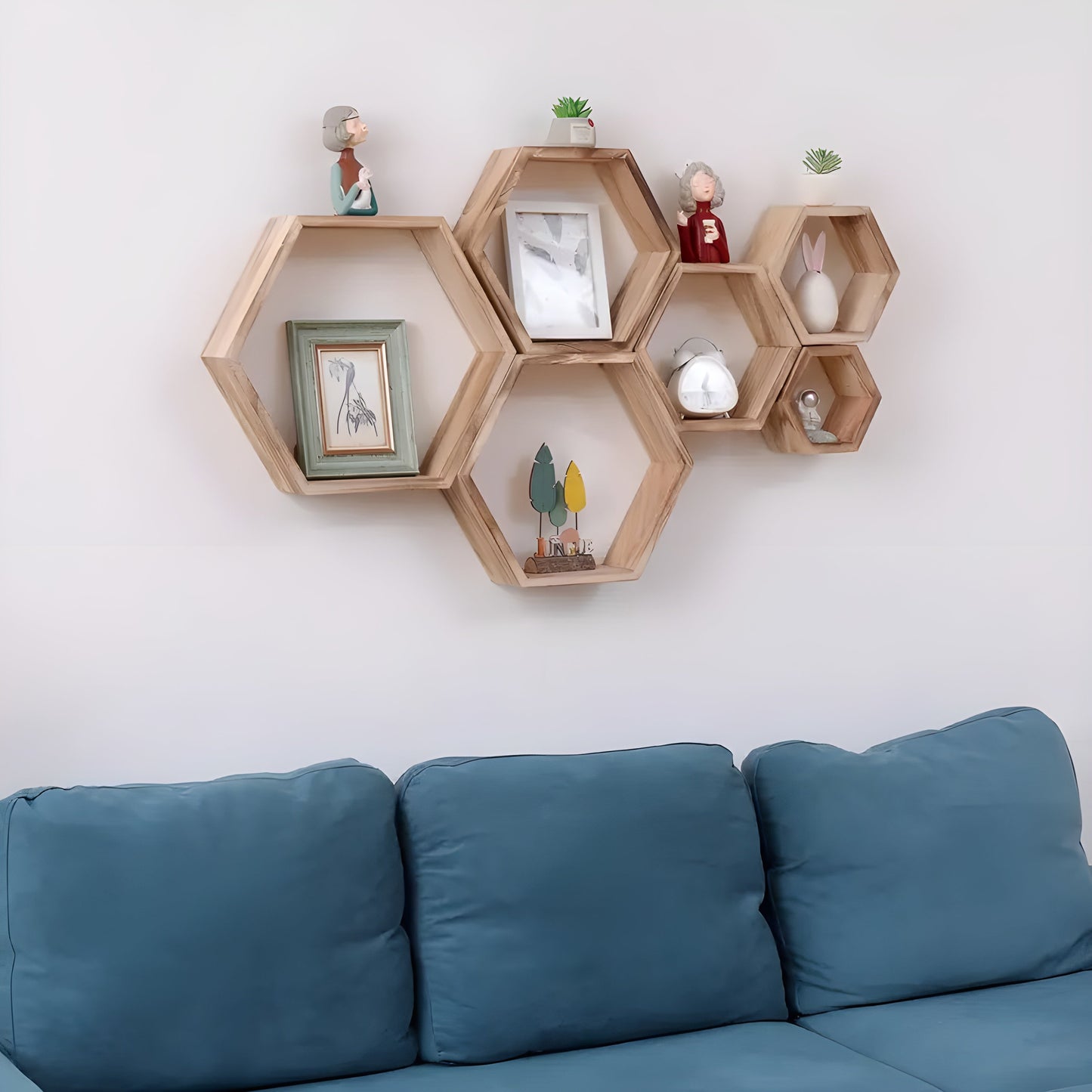 Rustic Wooden Hexagonal Wall Storage Shelves 5-Pack