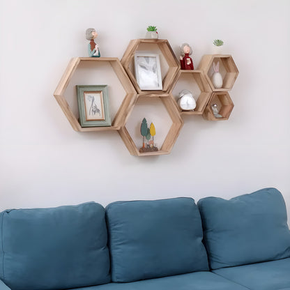 Rustic Wooden Hexagonal Wall Storage Shelves 5-Pack