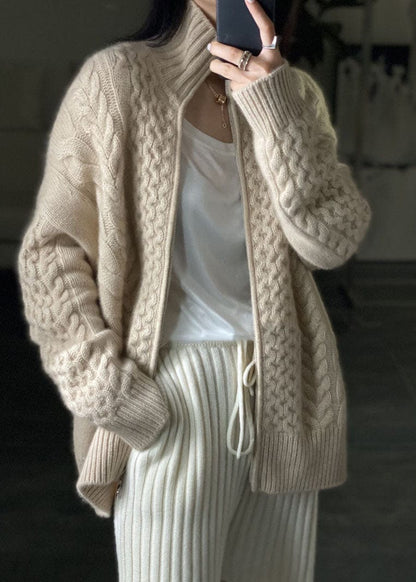 Cozy Large Women's Crew Neck Wool Cardigan